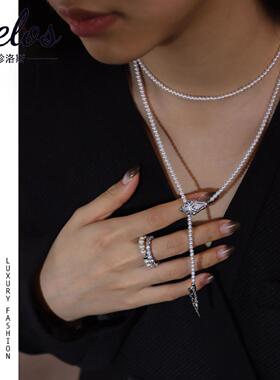 2025新款老钱风蛇头灵蛇珍珠项链毛衣链气质锁骨链复古可调节