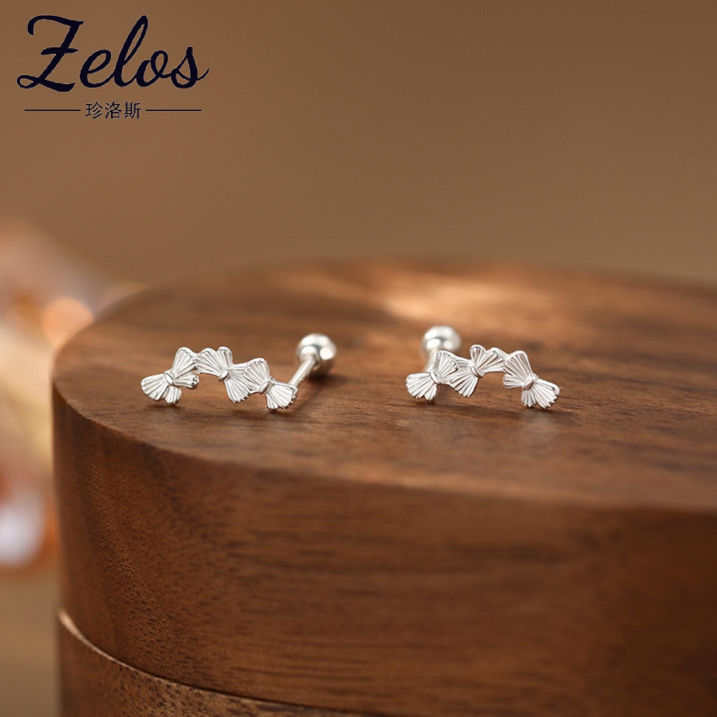 S999银蝴蝶结耳钉韩风可爱