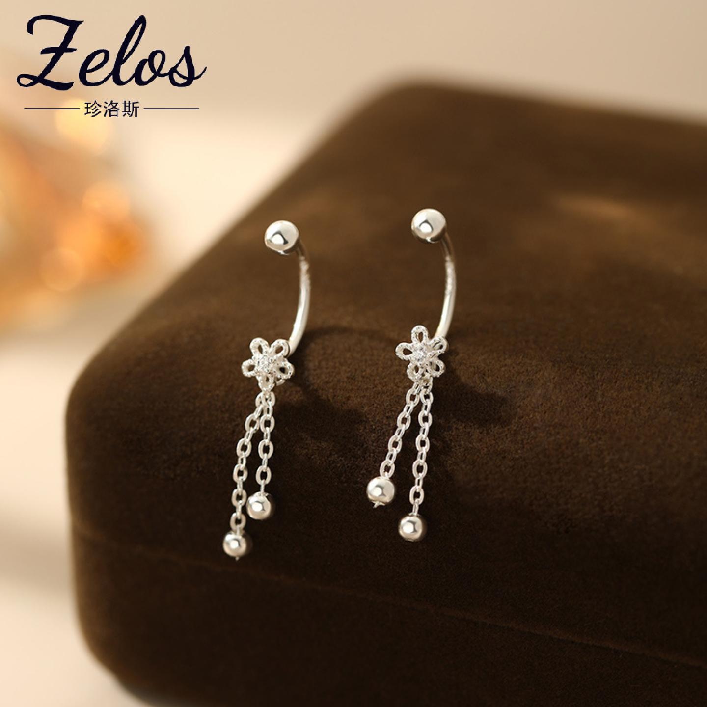 足银花朵流苏耳钉小众文艺