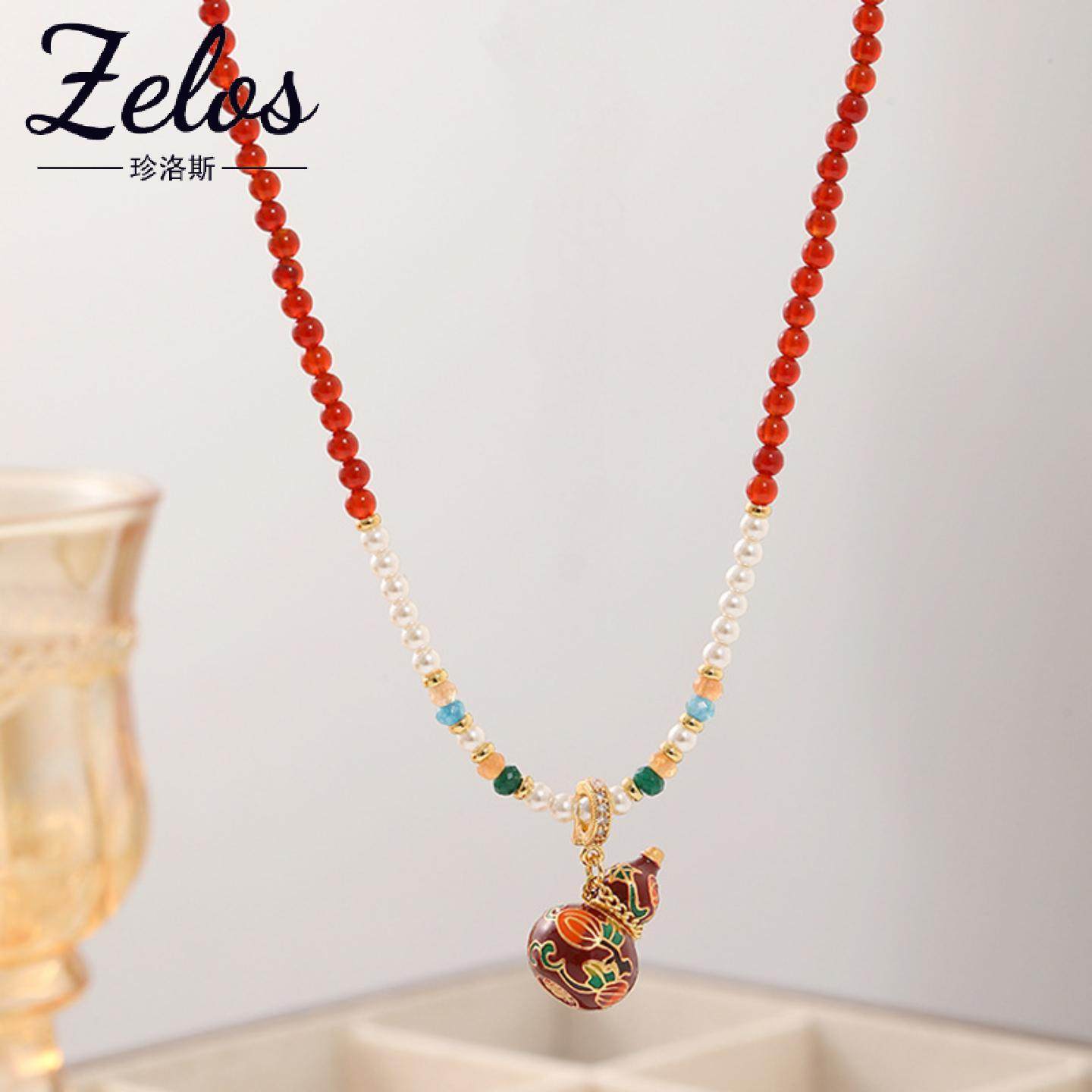 原创新中式红色葫芦天然石串珠项链女复古精致气质百搭长款毛衣链,饰品/流行首饰/时尚饰品新,项链,淘宝优惠券,粉丝福利购,淘宝优惠卷