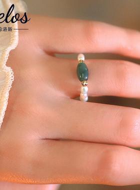 和田玉珍珠叠戴女戒2025新款