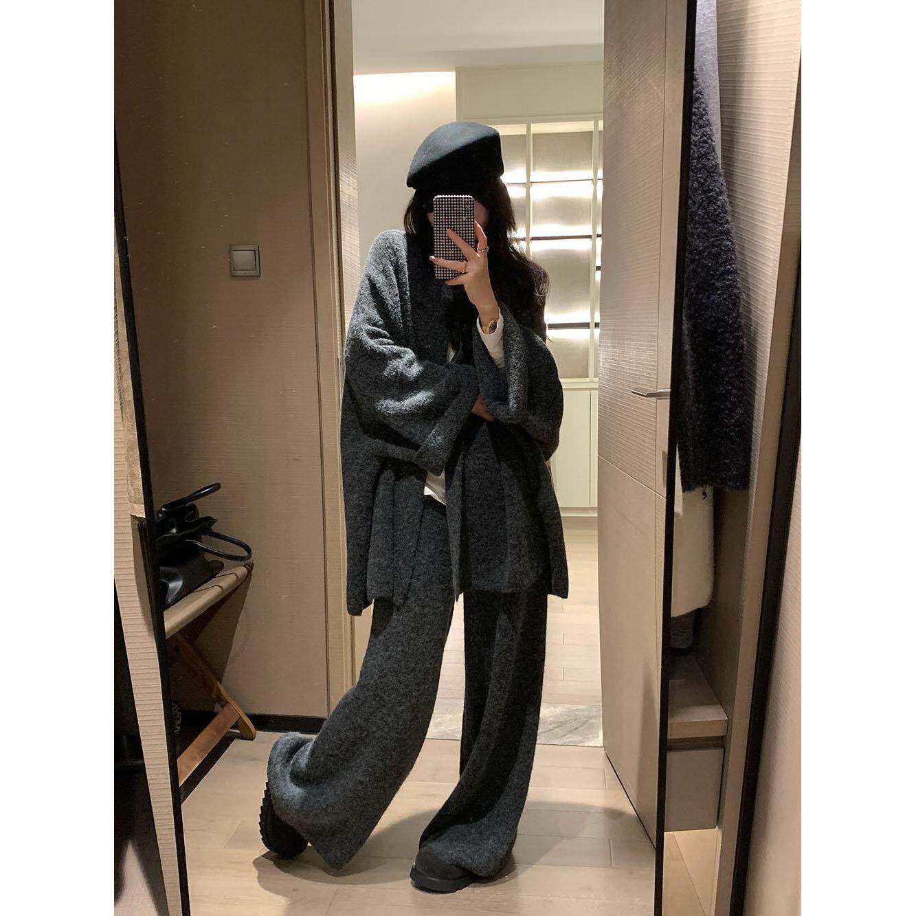 韩系一整套穿搭春夏新款宽松大码慵懒风休闲阔腿裤两件套潮