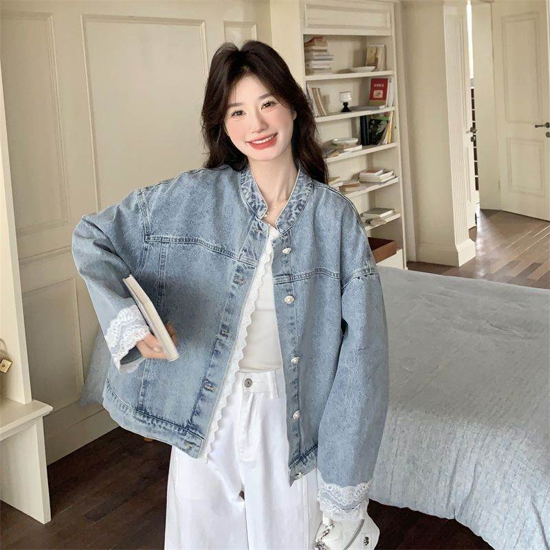 花边蕾丝拼接牛仔外套女春秋2026新款休闲超火韩系穿搭夹克高级感