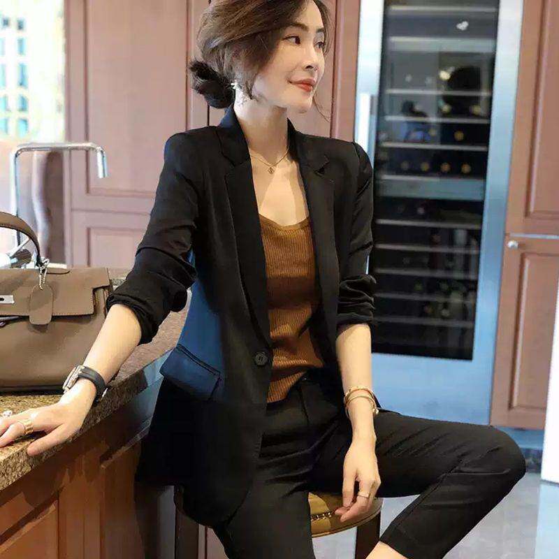 高级感黑色西装外套女小个子2026新款春秋气质收腰职业套装工作服