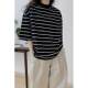 上衣 宽松显瘦遮肉百搭半袖 黑白条纹女士恤短袖 2026年春夏新款