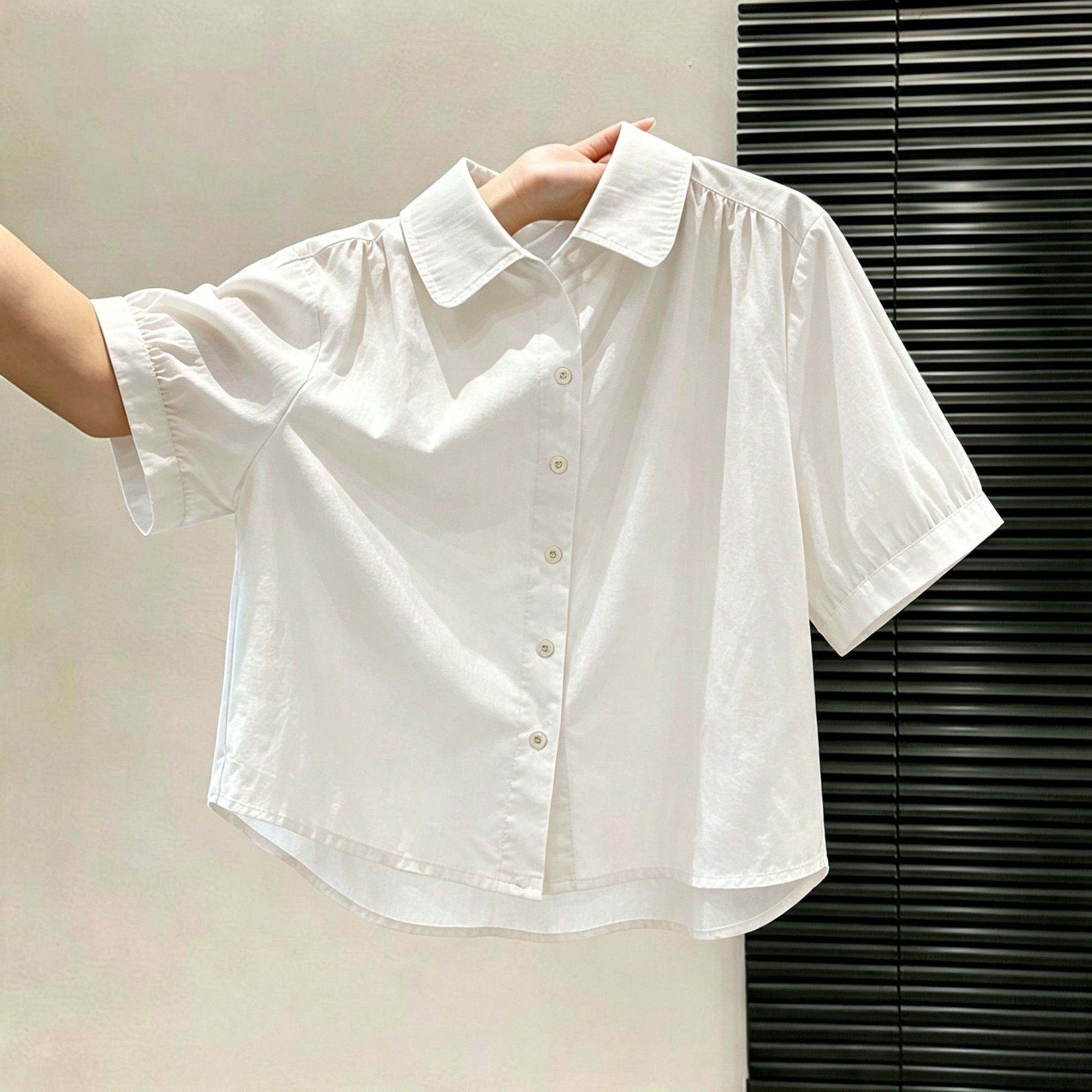 夏季宽松短款衬衣女短袖轻薄透气小个子外套正肩上衣