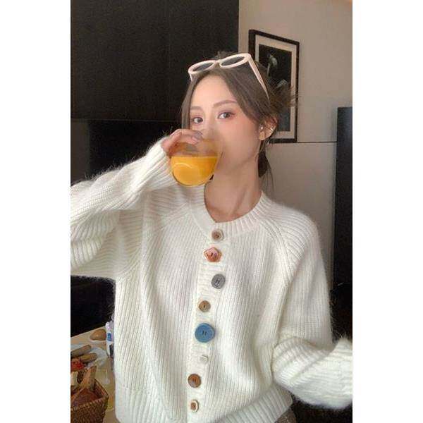韩系慵懒风长袖针织开衫女25春夏新款彩色纽扣洋气毛衣外套
