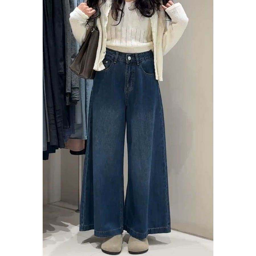 大码垂感牛仔裤女春季新款梨形身材高腰遮胯显瘦小个子九分阔腿裤