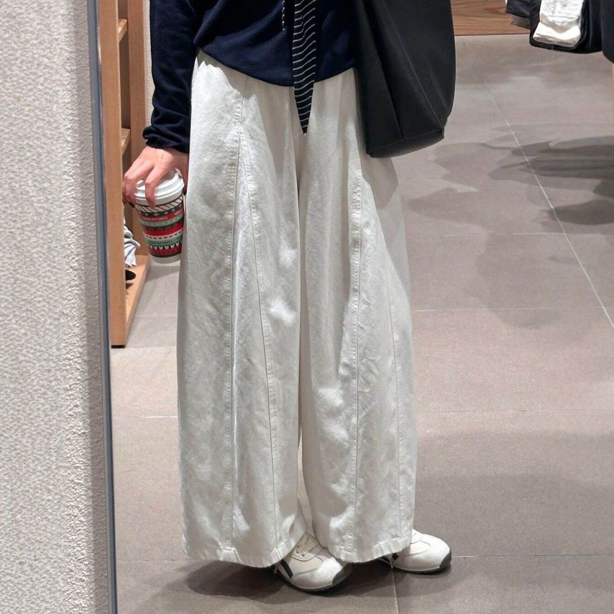 日系白色九分裤子女垂感胖大码显瘦宽松工装休闲气球阔腿裤