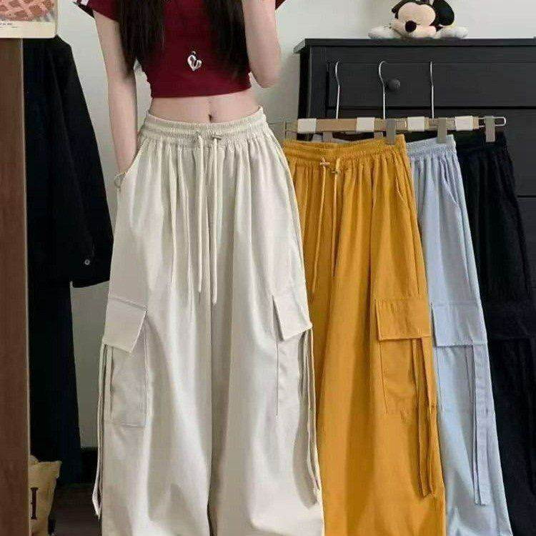 2026新款女装工装裤高腰潮流抽绳宽松口袋裤女直筒休闲显瘦长裤