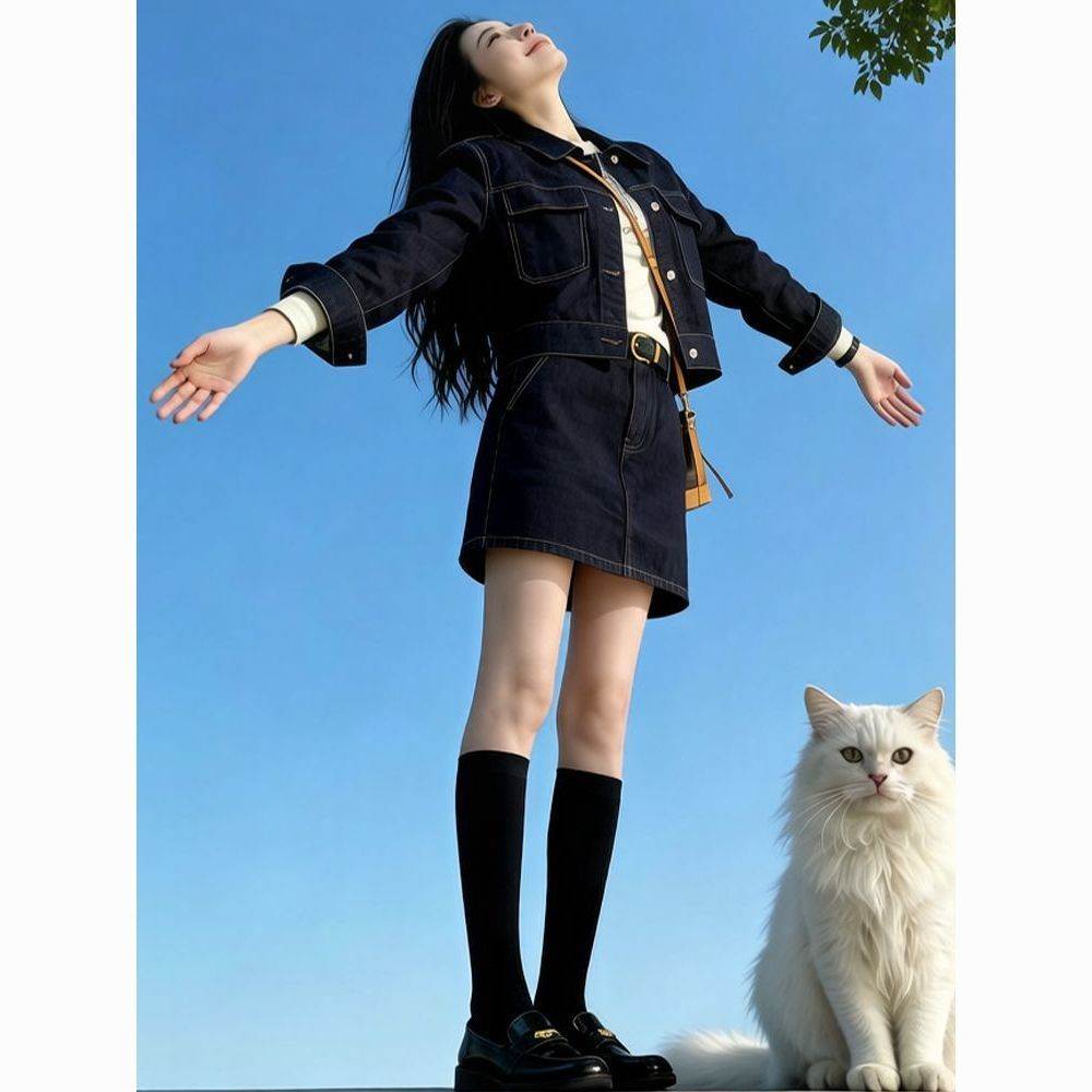 高端小个子精致套装女2026年春秋新款时髦洋气牛仔外套短裙两件套