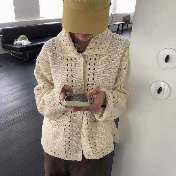 领粗针织镂空毛衣外套女秋冬新款简约韩版显瘦温柔针织衫新品