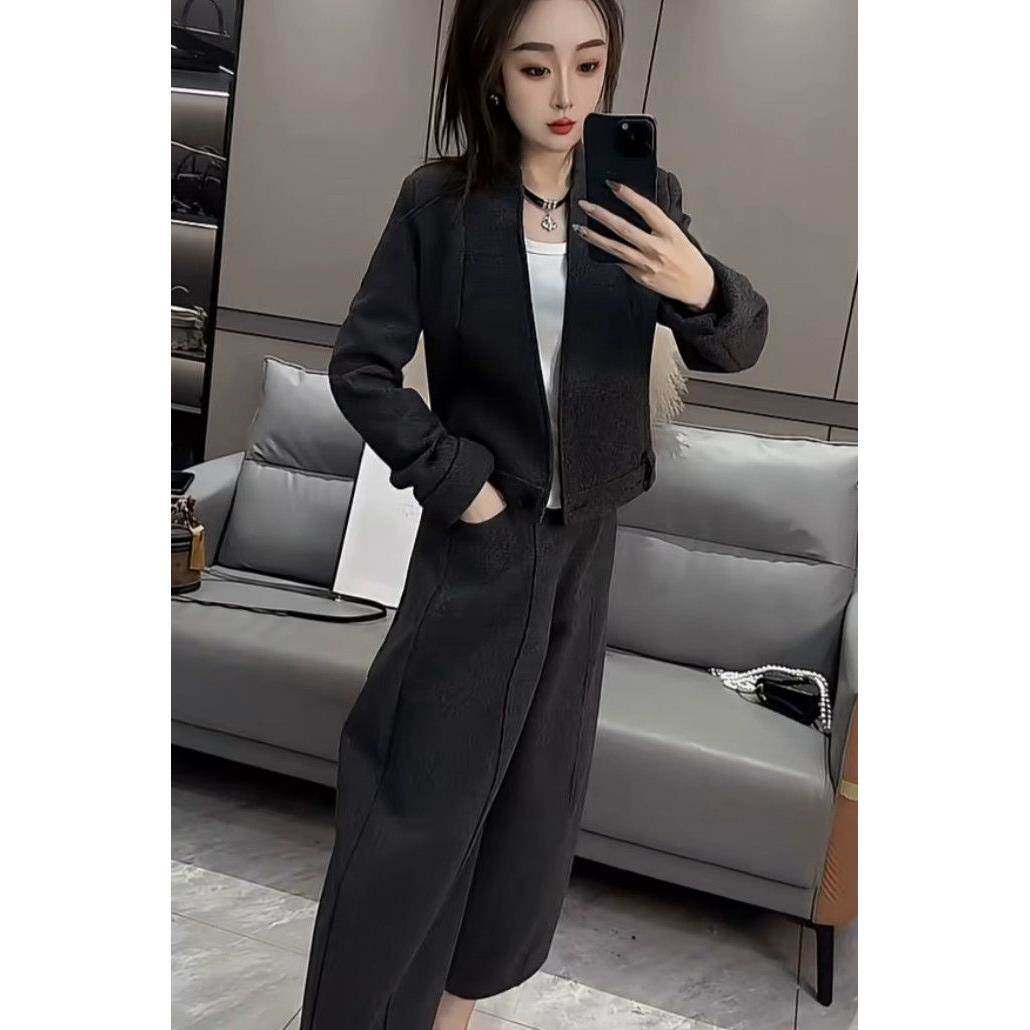 慵懒风时尚套装女2026春夏新款韩版休闲宽松外套哈林阔腿裤两件套