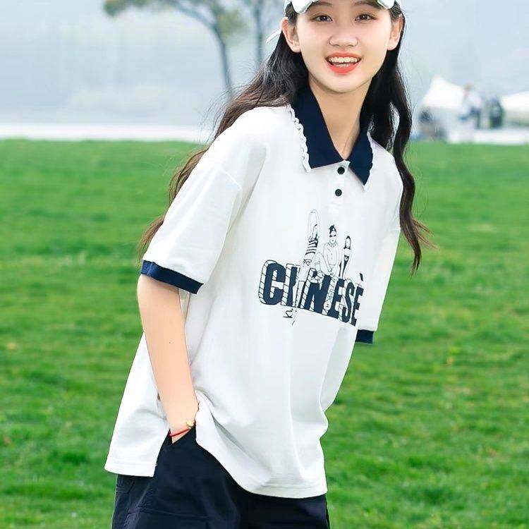初中学生短袖少女恤夏季领高中女生夏装上衣女大童可爱运动