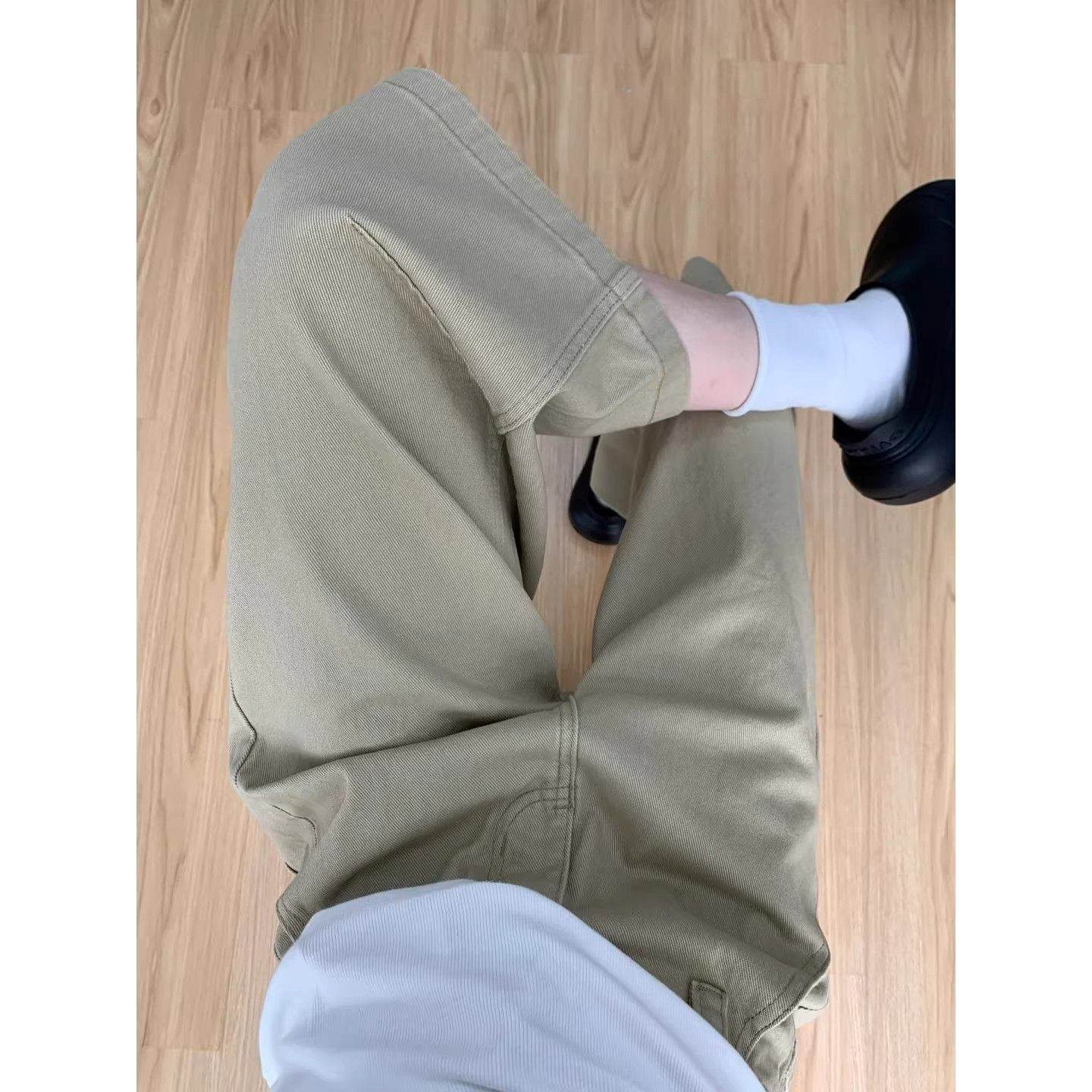 卡其色阔腿七分牛仔裤女夏季新款美式设计高腰宽松直筒工装中短裤