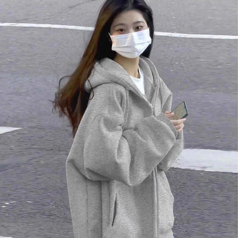 棉大码300斤春秋连帽卫衣开衫外套新款薄款慵懒宽松外套女春夏