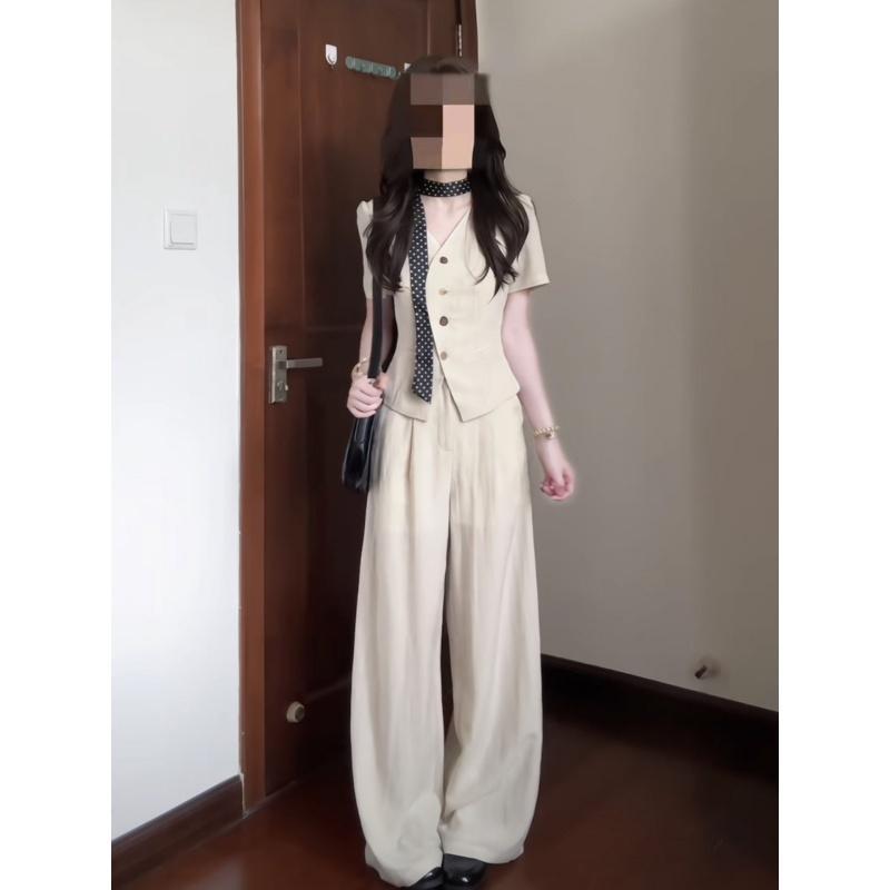 韩系风格女士夏日显瘦随性宽松运动套装阔腿裤时尚质感彰显魅力两