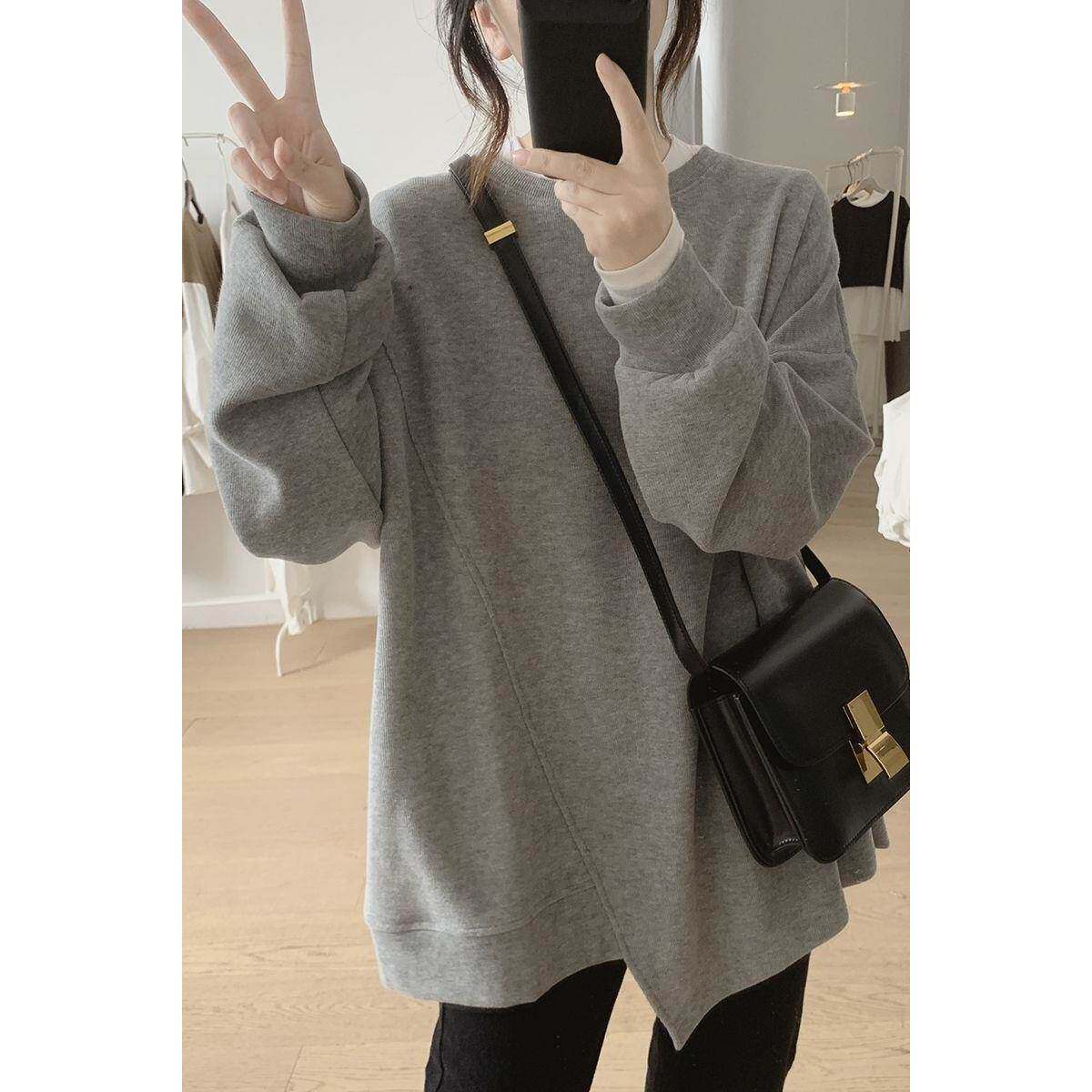 棉质不规则卫衣外套女春春季新款宽松大码显瘦简约小众设计感上衣