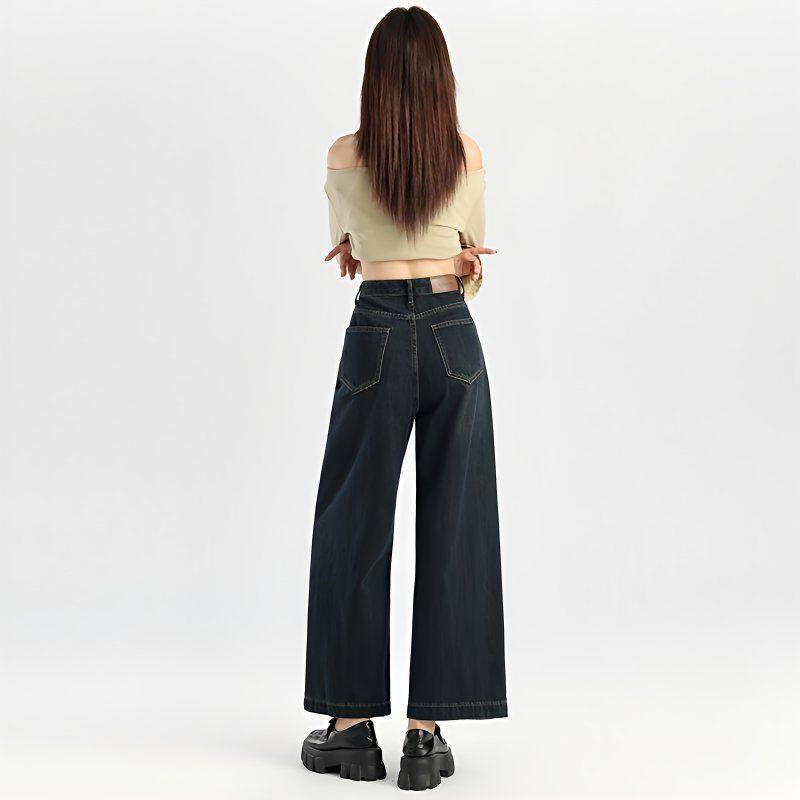 复古牛仔裤女春夏2026年新款九分宽松显瘦阔腿裤高腰小个子直筒裤