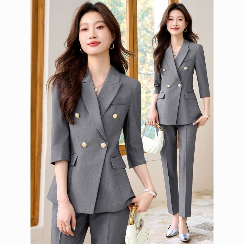 职业套装女春夏薄款通勤气质女神范高级感正装工作服中袖西装外套