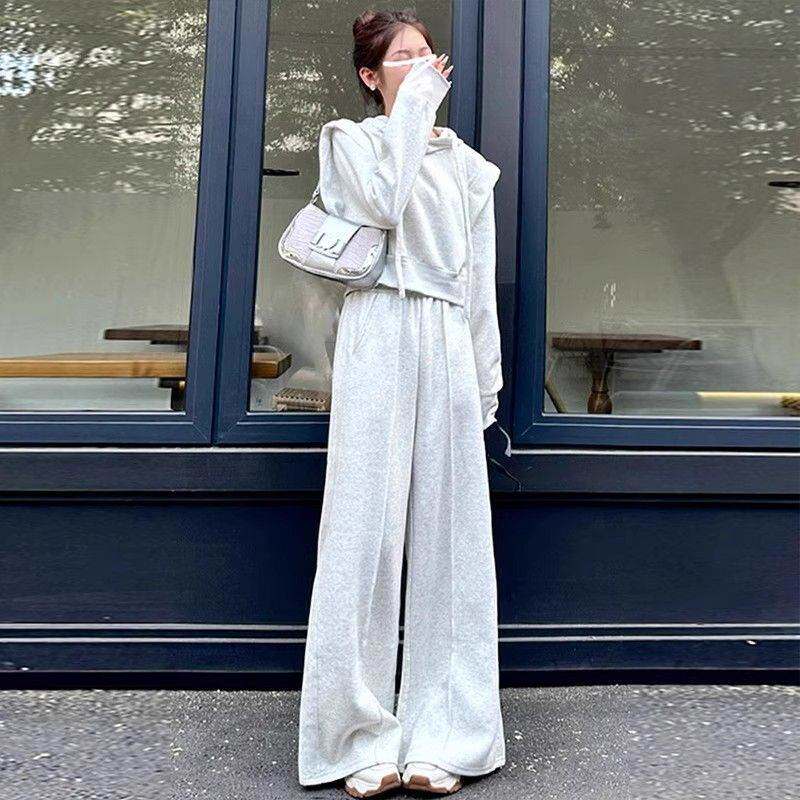 2026新款小个子春秋穿搭一整套女高级感灰色休闲运动卫衣两件套装