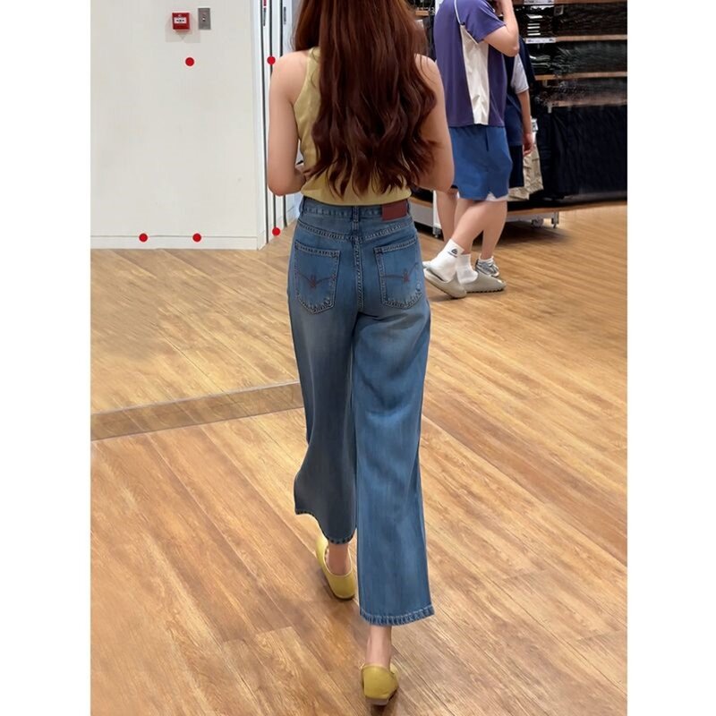 冰丝软牛仔裤女阔腿2025夏季薄款小个子莱赛尔天丝垂感九分直筒裤