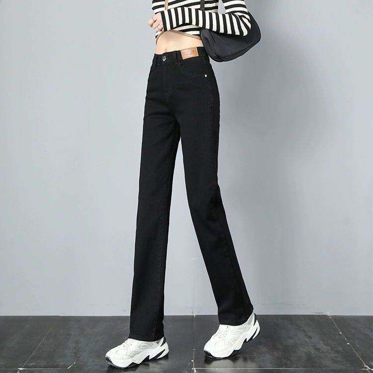 黑色直筒牛仔裤女2026年新款春秋春季修身显瘦高腰弹力九分长裤子