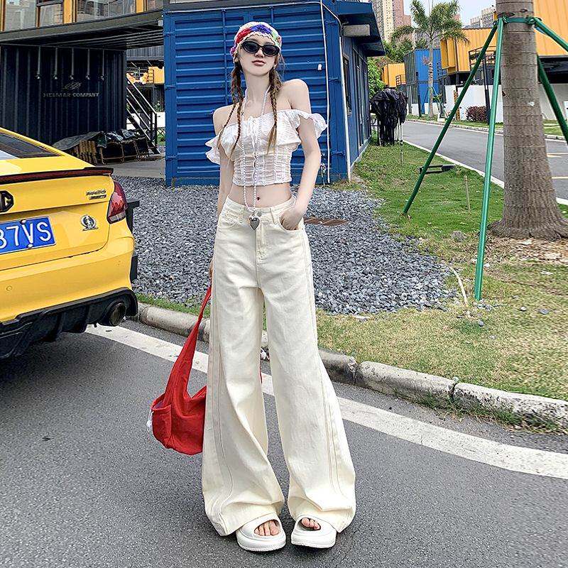 2026春款新设计感浅色直筒裤女新款宽松显瘦垂感水洗牛仔裤5009