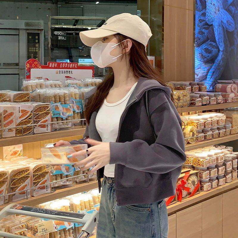 卫衣女2026新款春春季连帽开衫灰色美式爆款宽松休闲薄款短款外套