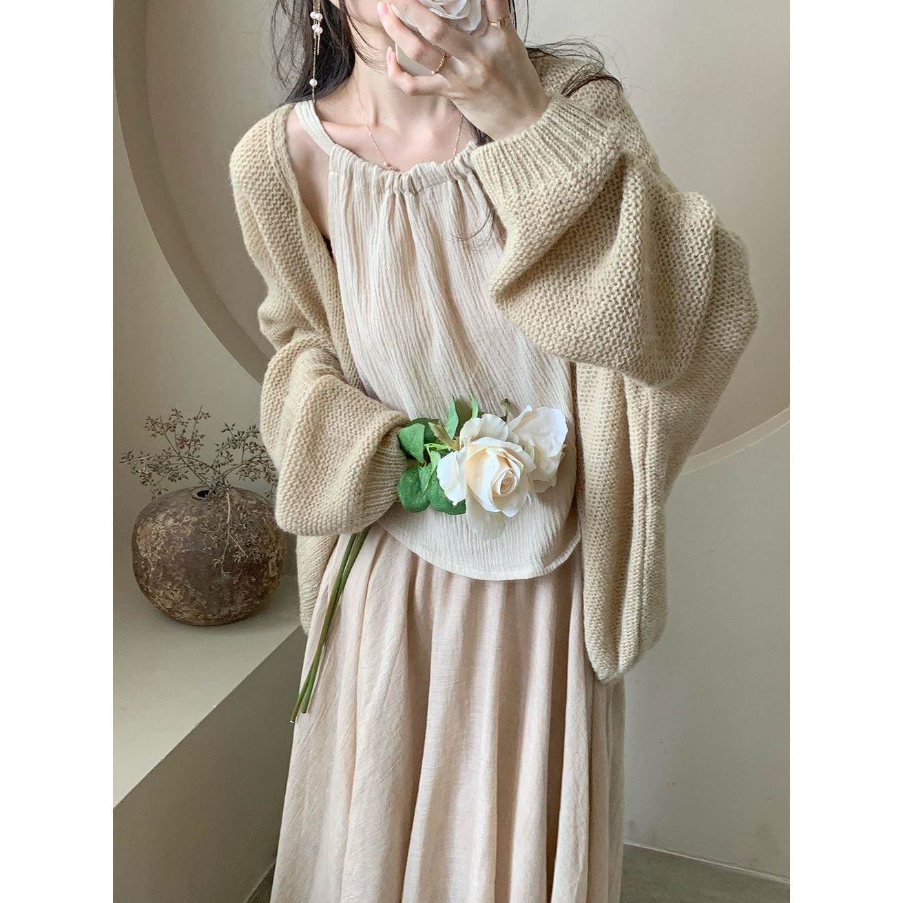 新中式汉服日常禅意女装针织开衫舞蹈半身裙套装禅服