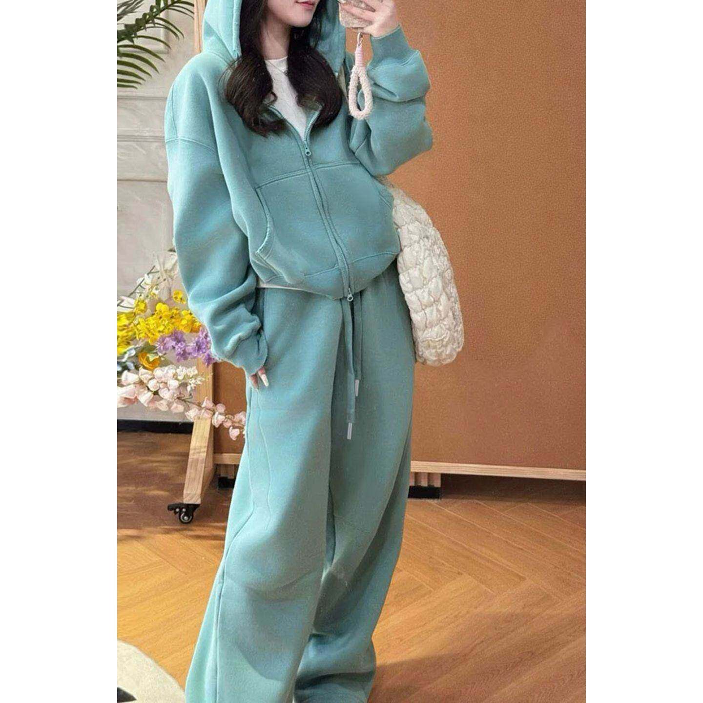 慵懒风运动服套装女春秋宽松显瘦时尚炸街连帽卫衣休闲两件套跑步