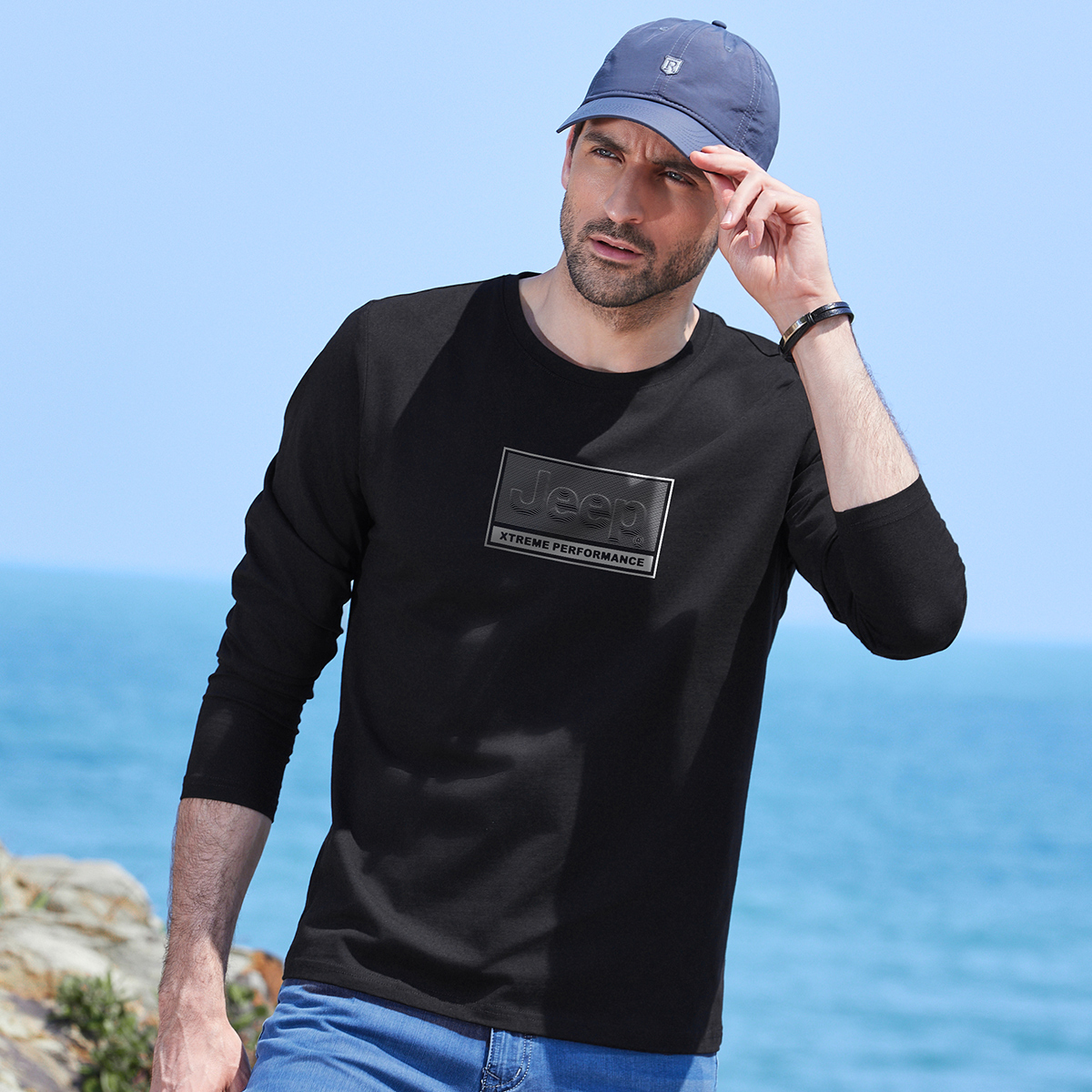 Jeep春秋季薄上衣T恤男士打底衫