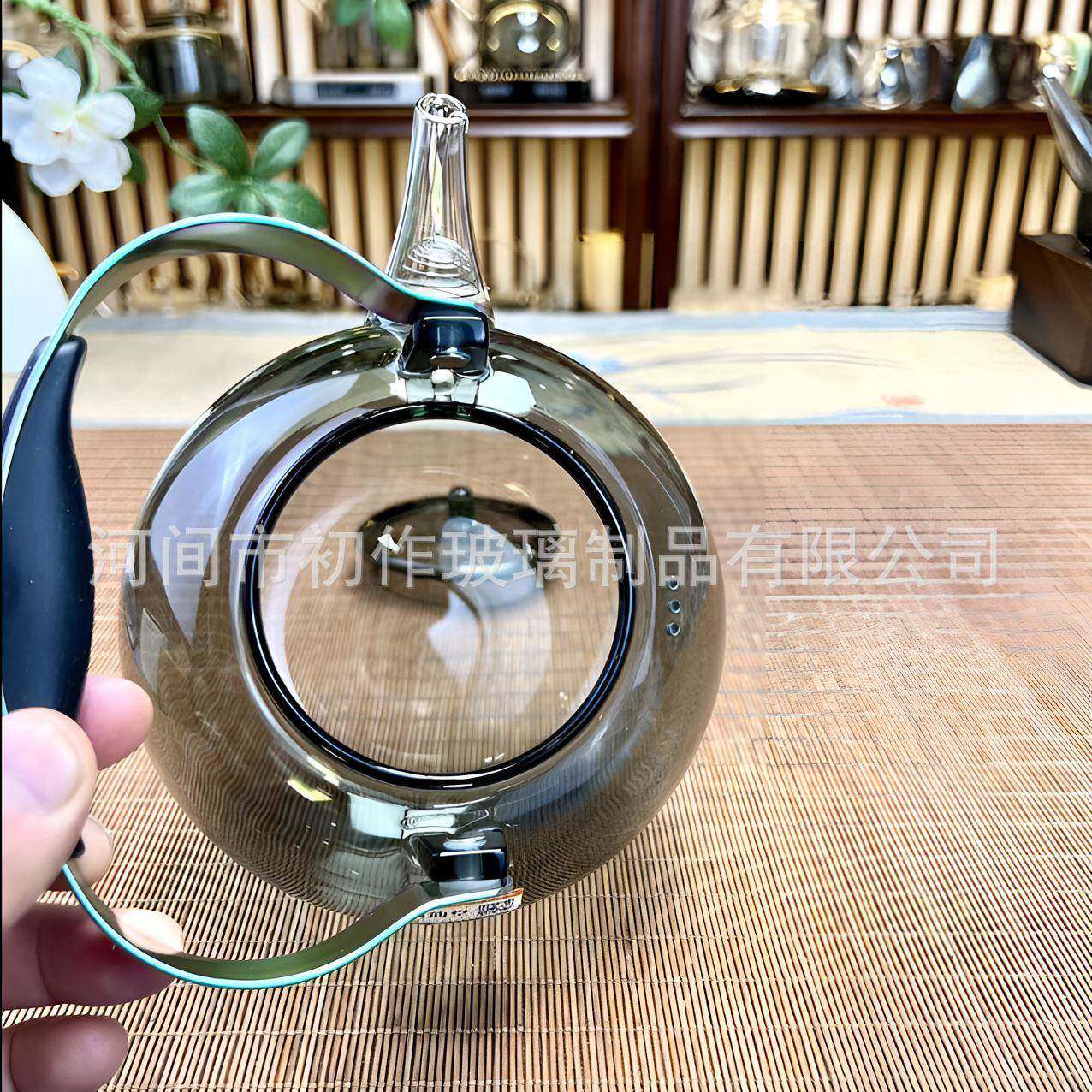 硼硅玻璃提441梁壶蒸沸水壶烟灰色半高月壶煮一体韵玻璃茶壶