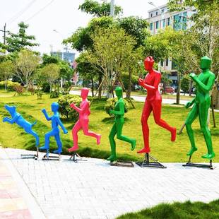 玻璃FTB装 钢塑大型户外跑步运动抽象人物雕小摆件区公园林景观饰
