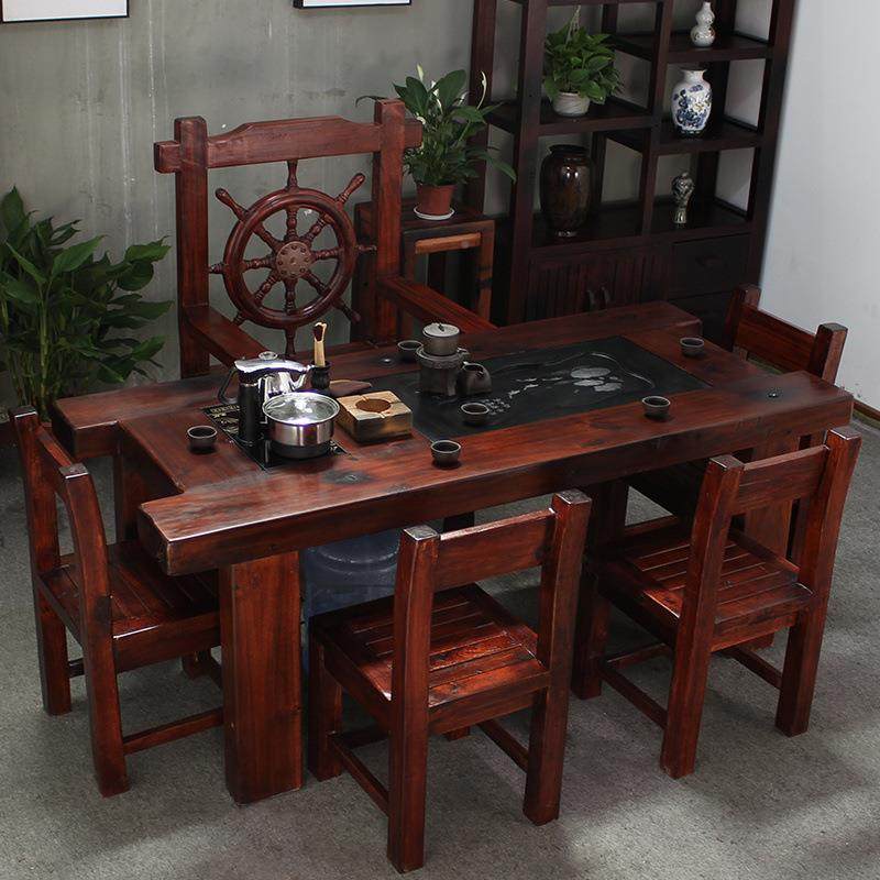 船木茶桌椅组合木功夫一仿DXV古办公家用茶几体实套老装中式简约