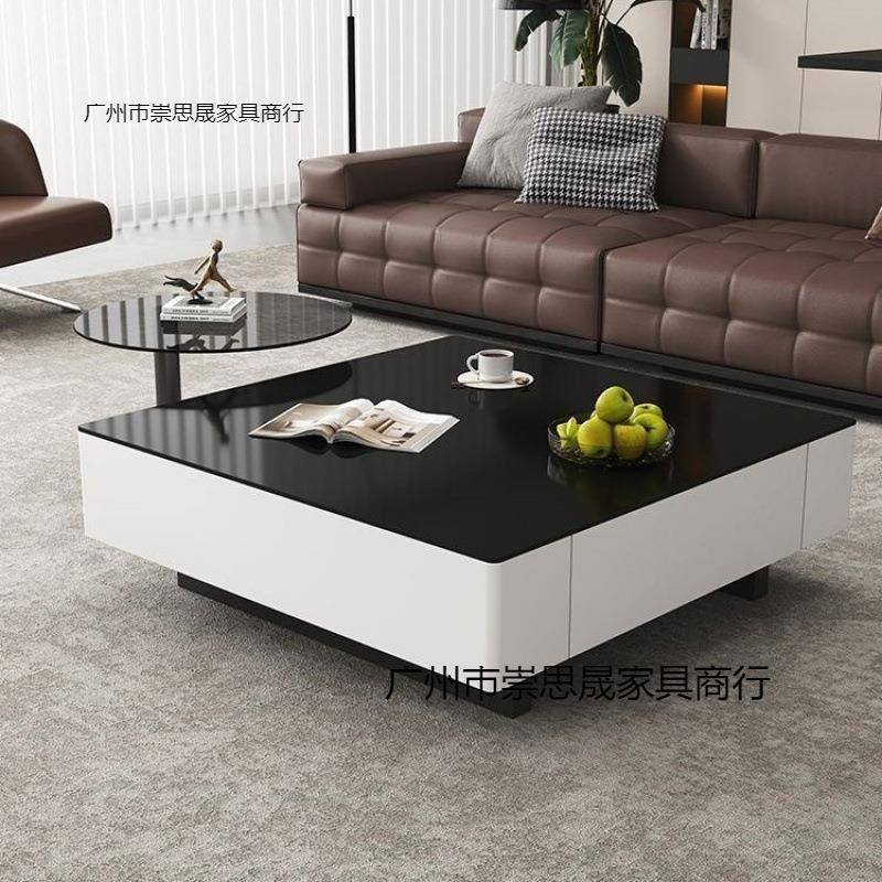 奢意岩式茶几客厅木森斯74板家用轻组合长形茶桌方小户型黑色简约