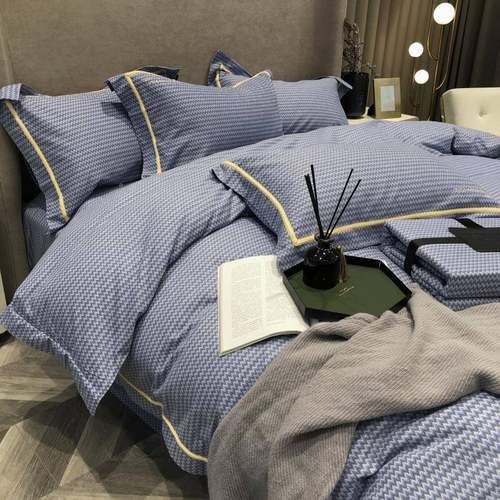 秋冬轻奢风季美式棉100套支长绒棉磨毛四件423全纯棉被套肌理纹床