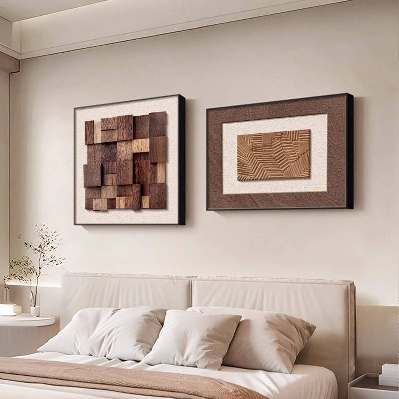 意式卧室床头装饰画几何抽象立体感餐厅挂画简约现代房间主卧壁画图片