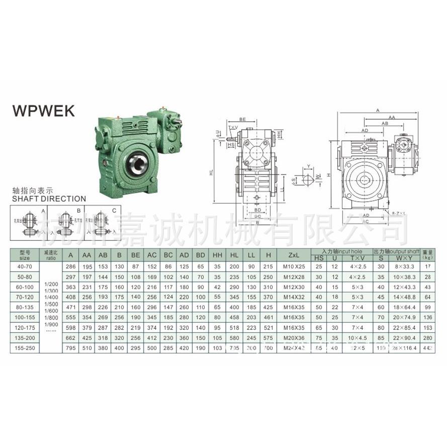 晨潮0减速机155-250WWEK15P5-25杭州嘉诚机械蜗轮箱
