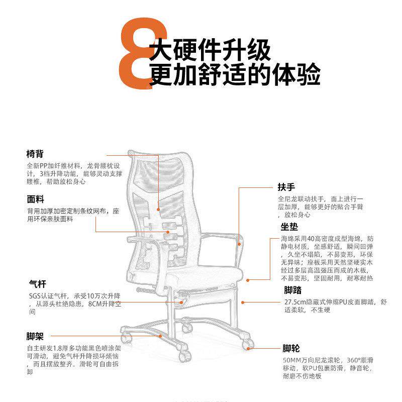 办公椅躺升可旋转网布电脑椅家用电竞靠座椅学生宿舍背降A030系列