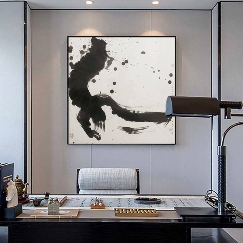 若·水 新中式客厅抽象装饰画正方形玄关画艺术软装样板房玄关画图片