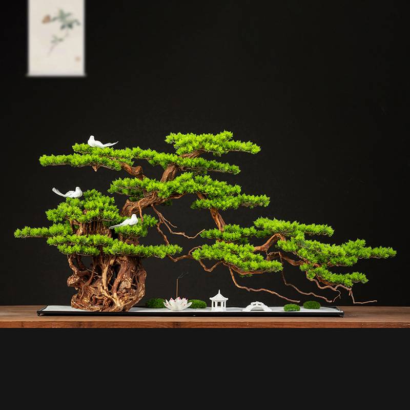 仿真迎客松盆景大型落地绿植假树酒店玄关别墅摆件微景观造景软装