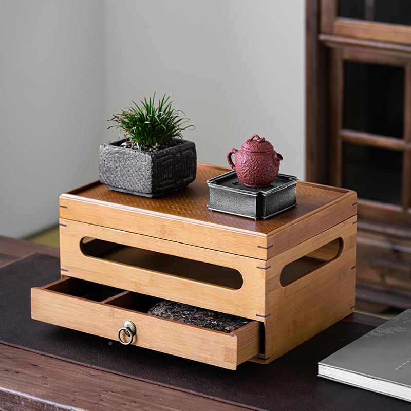 竹制桌中式双收柜茶具置物架小型茶层柜纳客厅家用AAF茶收纳盒储