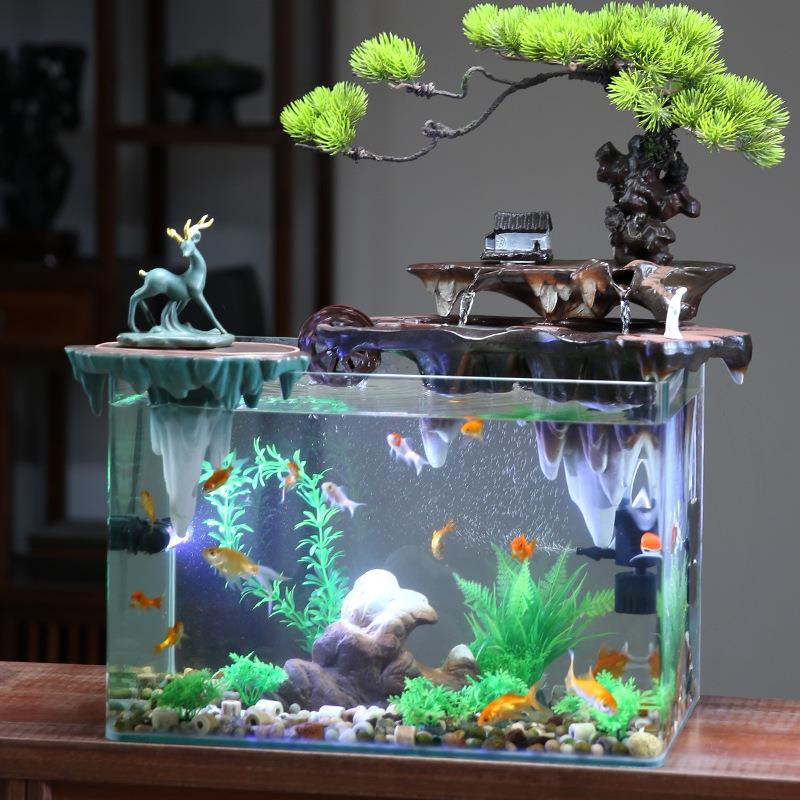 养鱼缸流水摆件695循环客轮厅招财办室过滤造景观电视水柜风水公
