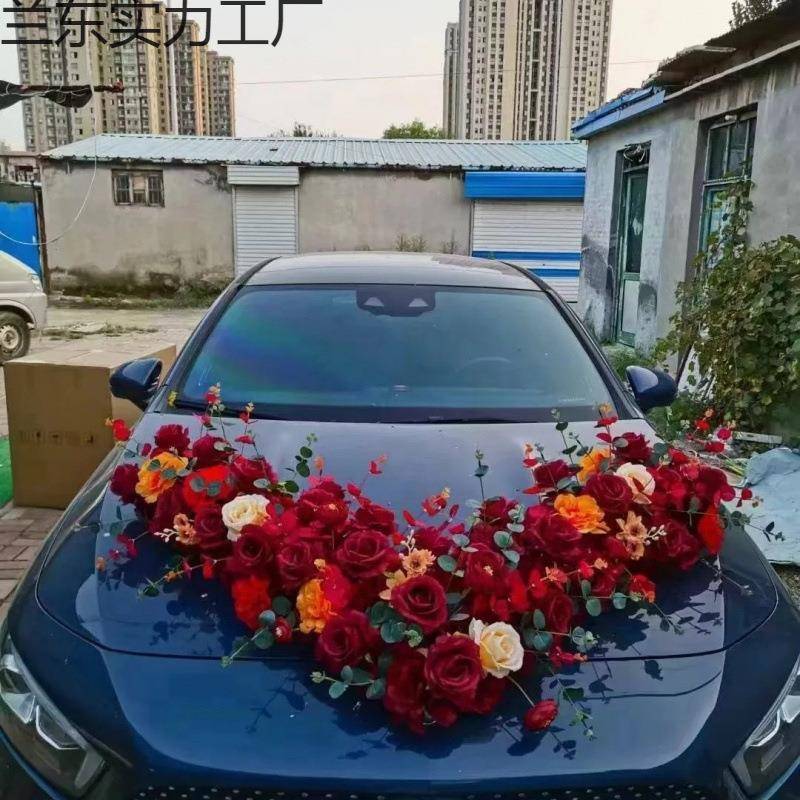 CZL主车婚花大v新婚车仿真花布主婚车置车花款装饰网红车车头花