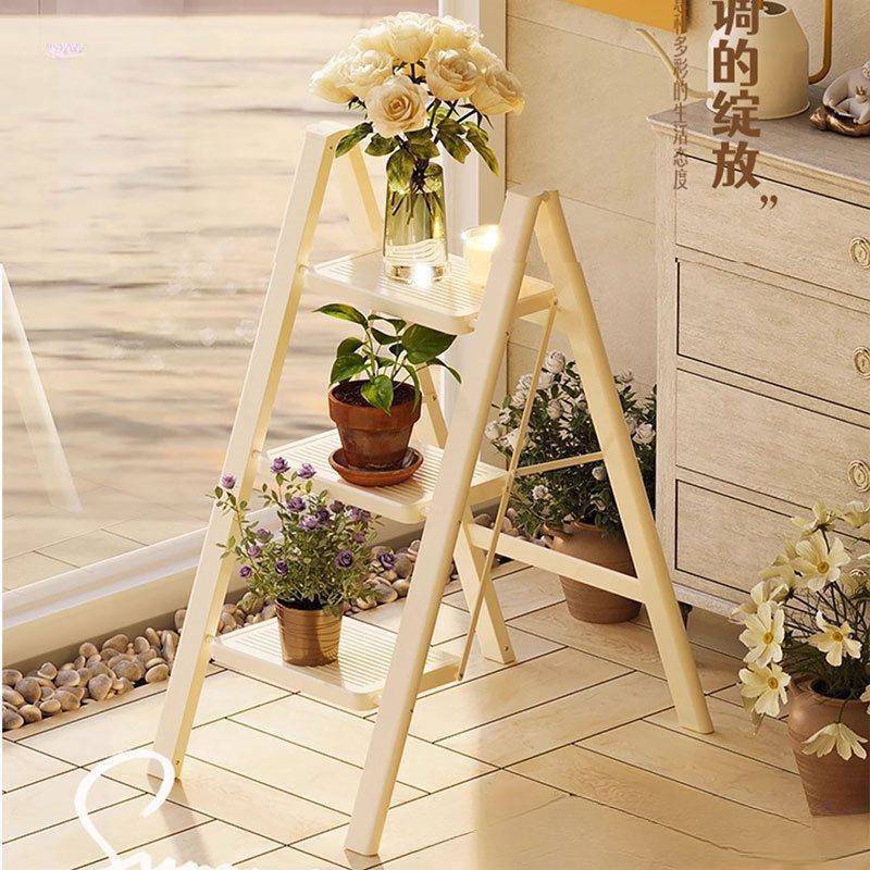 风家用可折代简约梯子家现用户可折叠室内登高梯子厂家奶油小型花