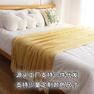 经JUQ典民美式复古绿人字纹编织毯发酒店宿床尾床尾毯沙毯巾床盖