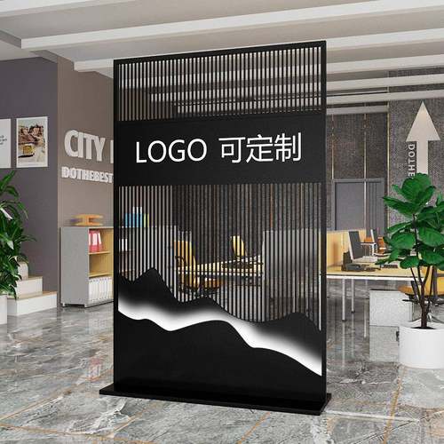 公前司屏风SX005-1隔带LOGO铁艺镂断空装饰现台代简约酒店玄关形