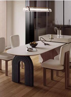 法式台中古风小餐桌ZFO现简约户型家用洞石岩板岛实木餐代桌椅组