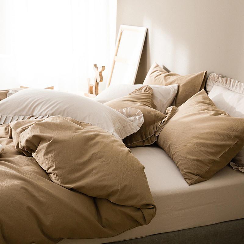 简约纯色纯系棉水洗棉四件套纯床棉单素色床笠全棉夏ELLE天床日上